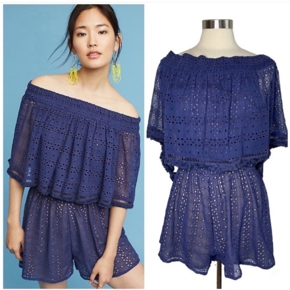 RANNA GIL Blue Eyelet Lace Romper size MP - Picture 7 of 7